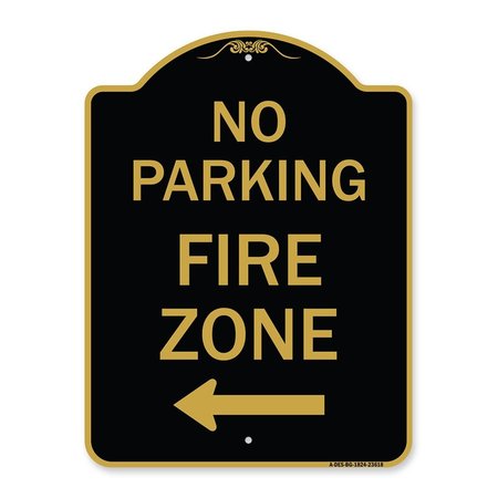 AMISTAD 18 x 24 in. Designer Series Sign - No Parking Fire Zone with Left Arrow, Black & Gold AM2161295